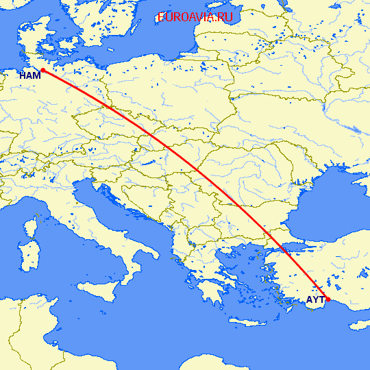 перелет Анталия — Гамбург на карте