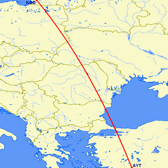 перелет Анталия — Калининград на карте