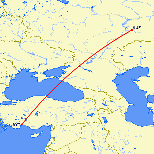 перелет Анталия — Самара на карте