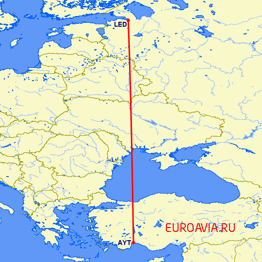перелет Анталия — Санкт Петербург на карте