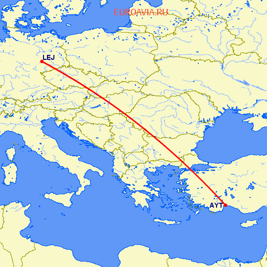 перелет Анталия — Лейпциг Галле на карте