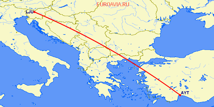 перелет Анталия — Любляна на карте