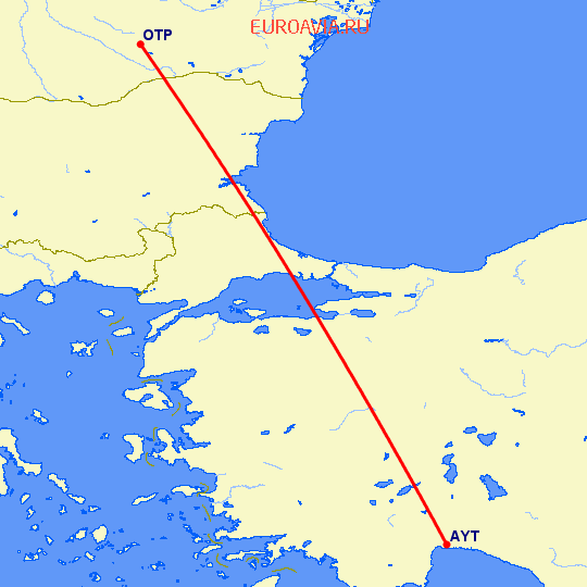перелет Анталия — Бухарест на карте