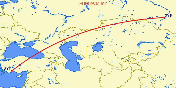 перелет Анталия — Новосибирск на карте