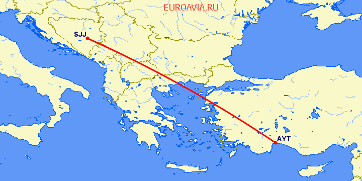 перелет Анталия — Сараево на карте