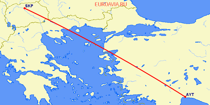 перелет Анталия — Скопье на карте
