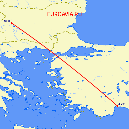 перелет Анталия — София на карте