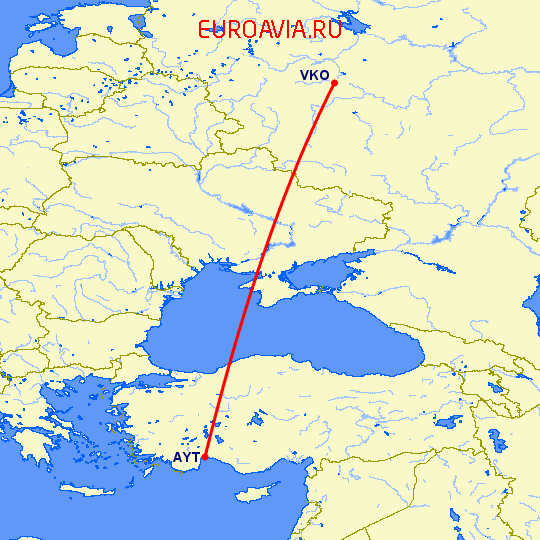 перелет Анталия — Москва на карте