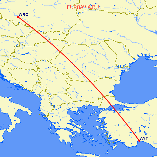 перелет Анталия — Вроцлав на карте