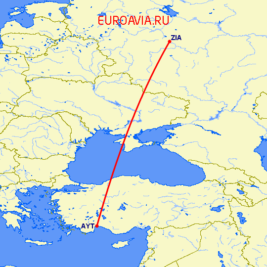 перелет Анталия — Москва на карте