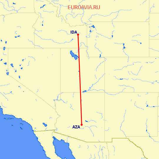 перелет Финикс — Айдахо Фолз на карте