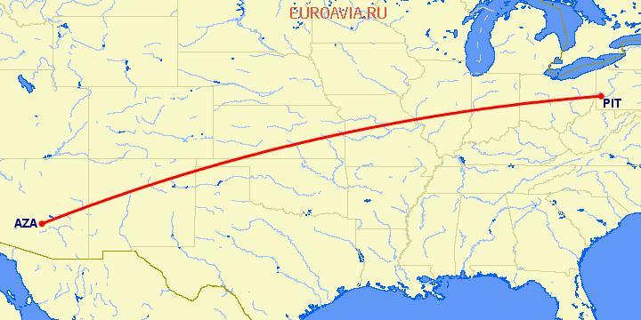 перелет Финикс — Питтсбург на карте