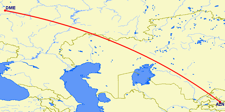 перелет Андижан — Москва на карте
