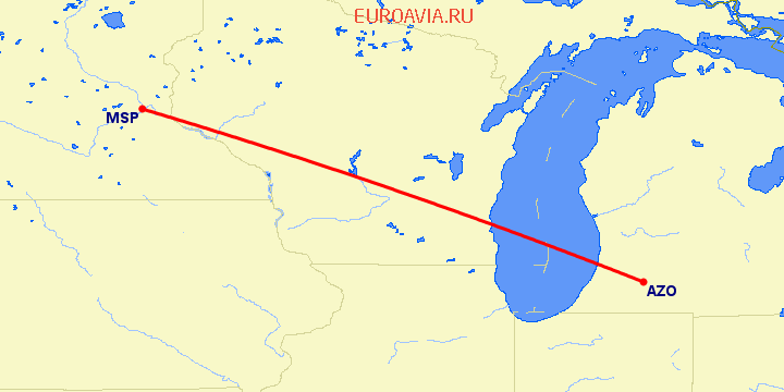 перелет Каламазу — Миннеаполис на карте