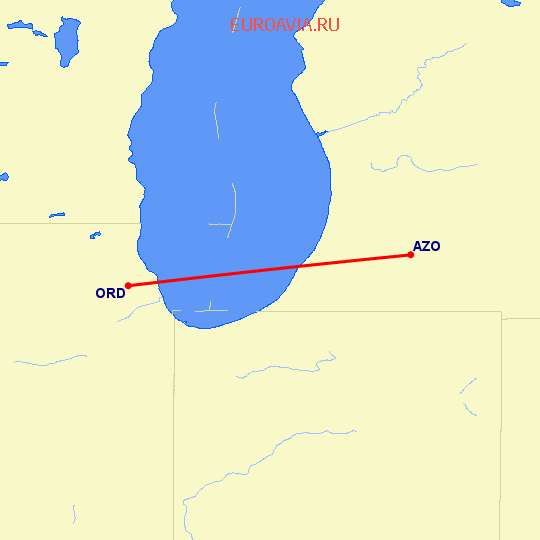 перелет Каламазу — Чикаго на карте