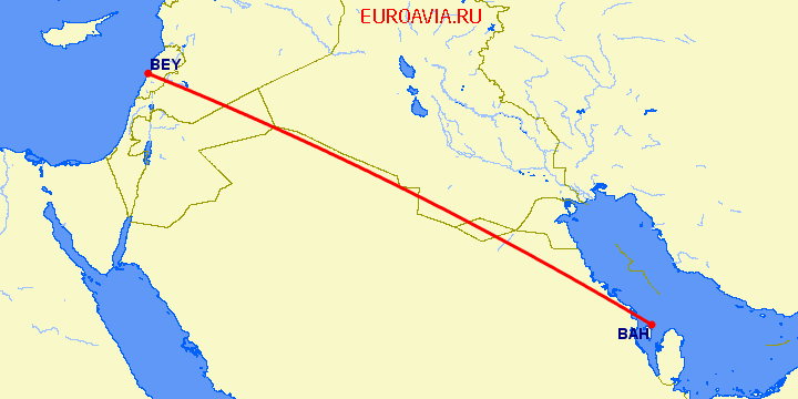 перелет Манама — Бейрут на карте