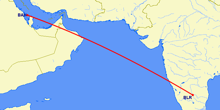 перелет Манама — Бангалор на карте