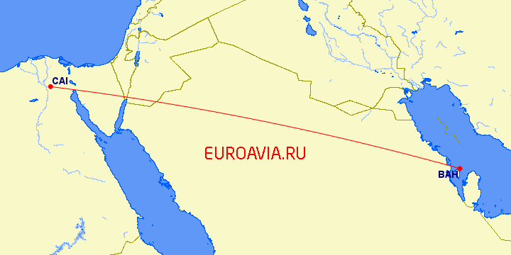 перелет Манама — Каир на карте