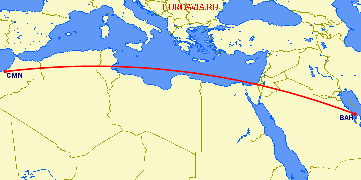 перелет Манама — Касабланка на карте