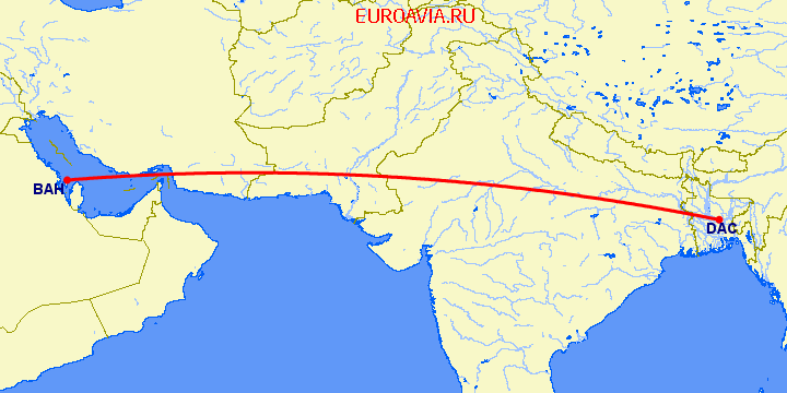 перелет Манама — Dhaka на карте