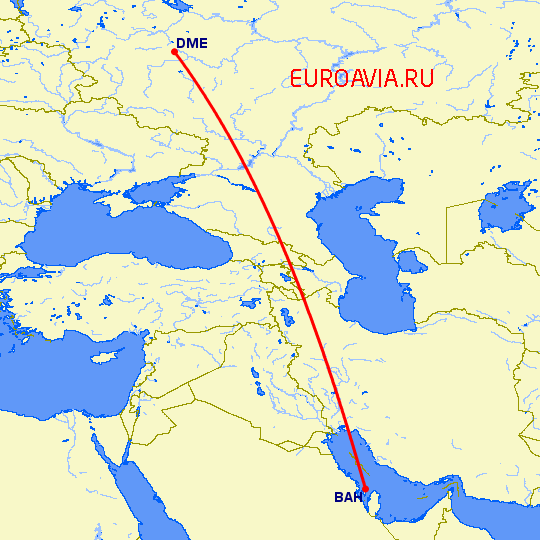 перелет Манама — Москва на карте