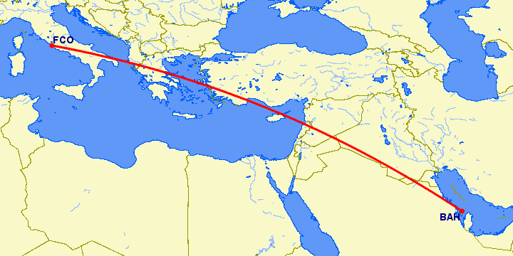перелет Манама — Рим на карте