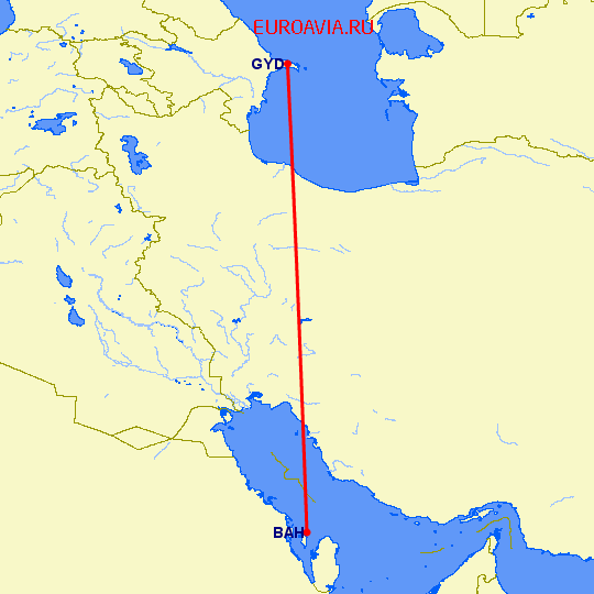 перелет Манама — Баку на карте