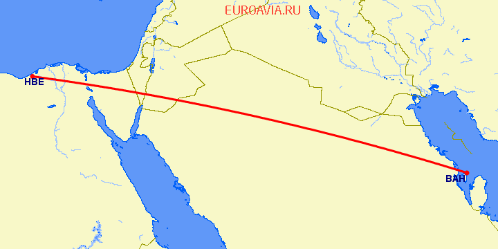 перелет Манама — Александрия на карте