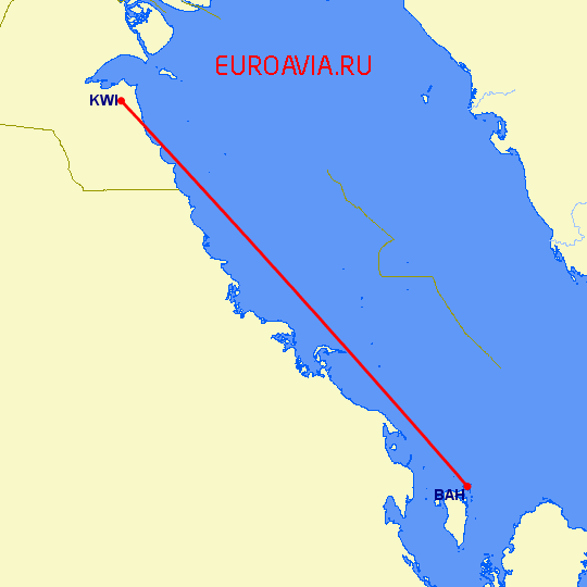 перелет Манама — Кувейт на карте
