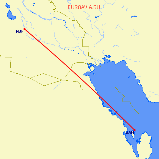перелет Манама — Аль Наджаф на карте