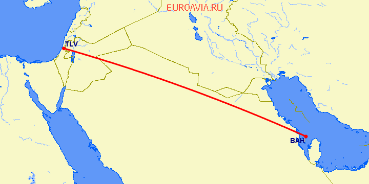 перелет Манама — Тель Авив на карте