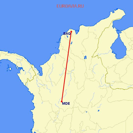 перелет Барранкуилла — Меделлин на карте