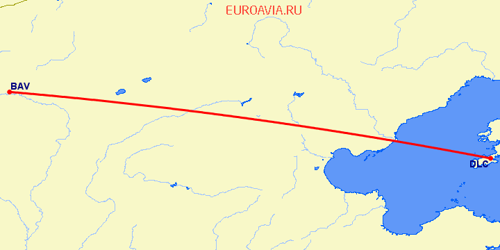 перелет Баотоу — Далиан на карте