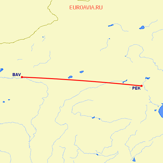 перелет Баотоу — Пекин на карте