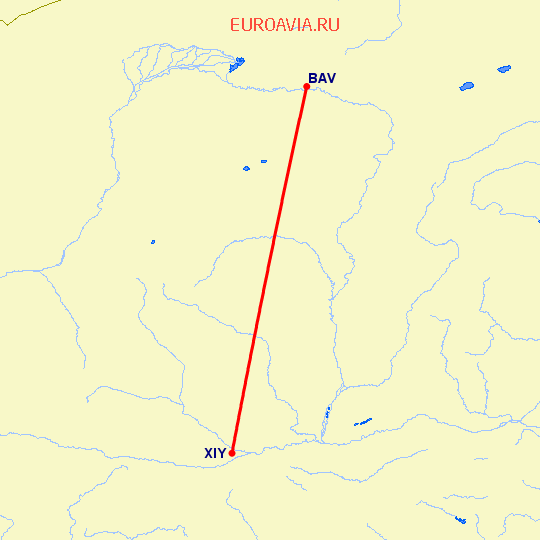 перелет Баотоу — Синьян на карте