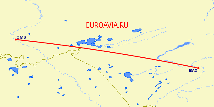 перелет Барнаул — Омск на карте