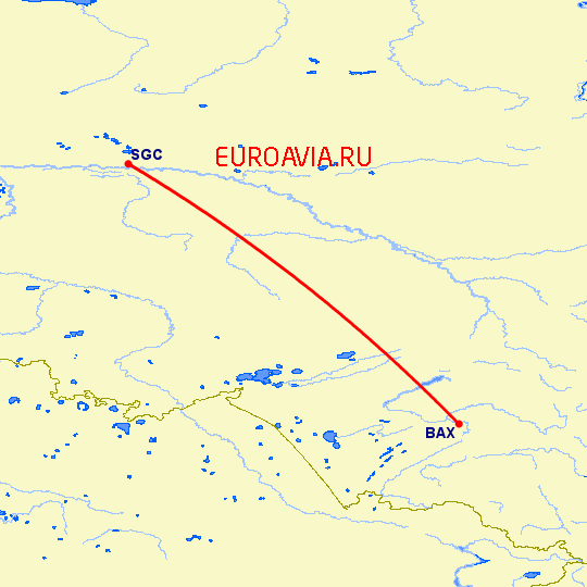 перелет Барнаул — Сургут на карте