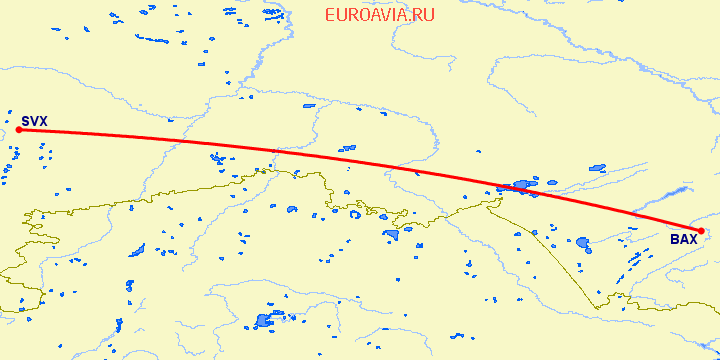 перелет Барнаул — Екатеринбург на карте