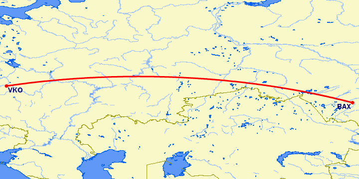 перелет Барнаул — Москва на карте