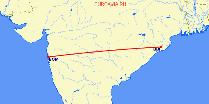 перелет Бхубанесвар — Бомбей на карте