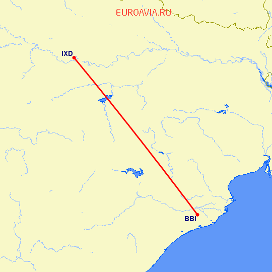 перелет Бхубанесвар — Аллахабад на карте