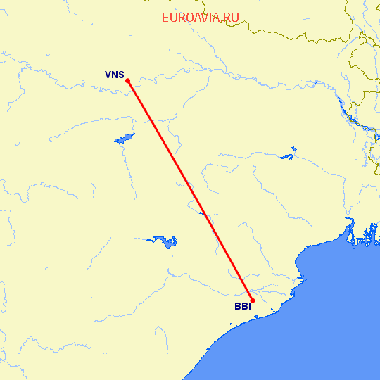 перелет Бхубанесвар — Варанаси на карте