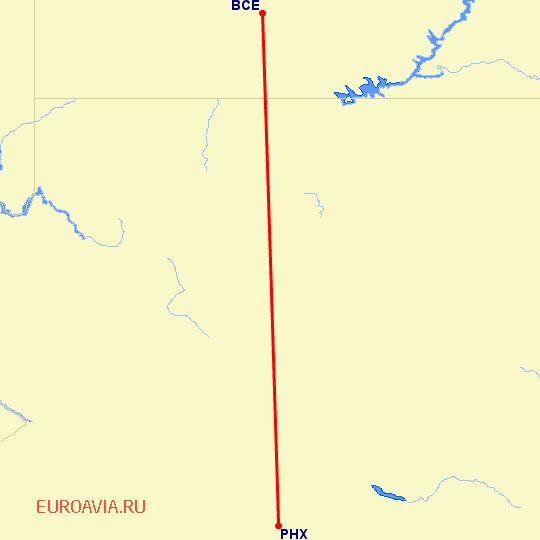 перелет Bryce — Феникс на карте
