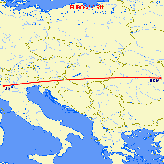 перелет Бакэу — Бергамо на карте