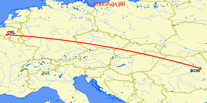 перелет Бакэу — Шарлеруа на карте
