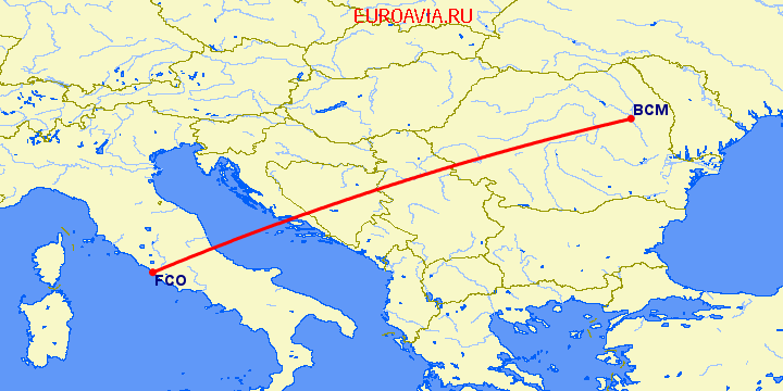 перелет Бакэу — Рим на карте