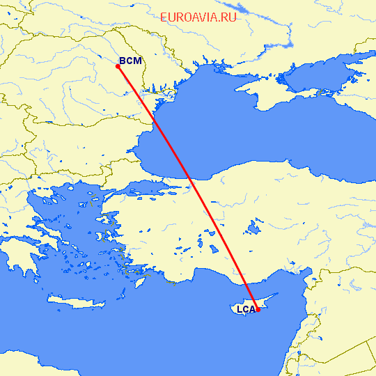 перелет Бакэу — Ларнака на карте