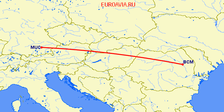 перелет Бакэу — Мюнхен на карте