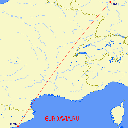 перелет Барселона — Франкфурт на Майне на карте