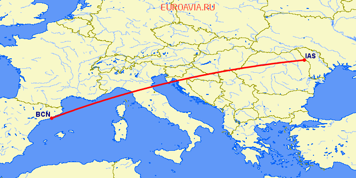 перелет Барселона — Иаси на карте